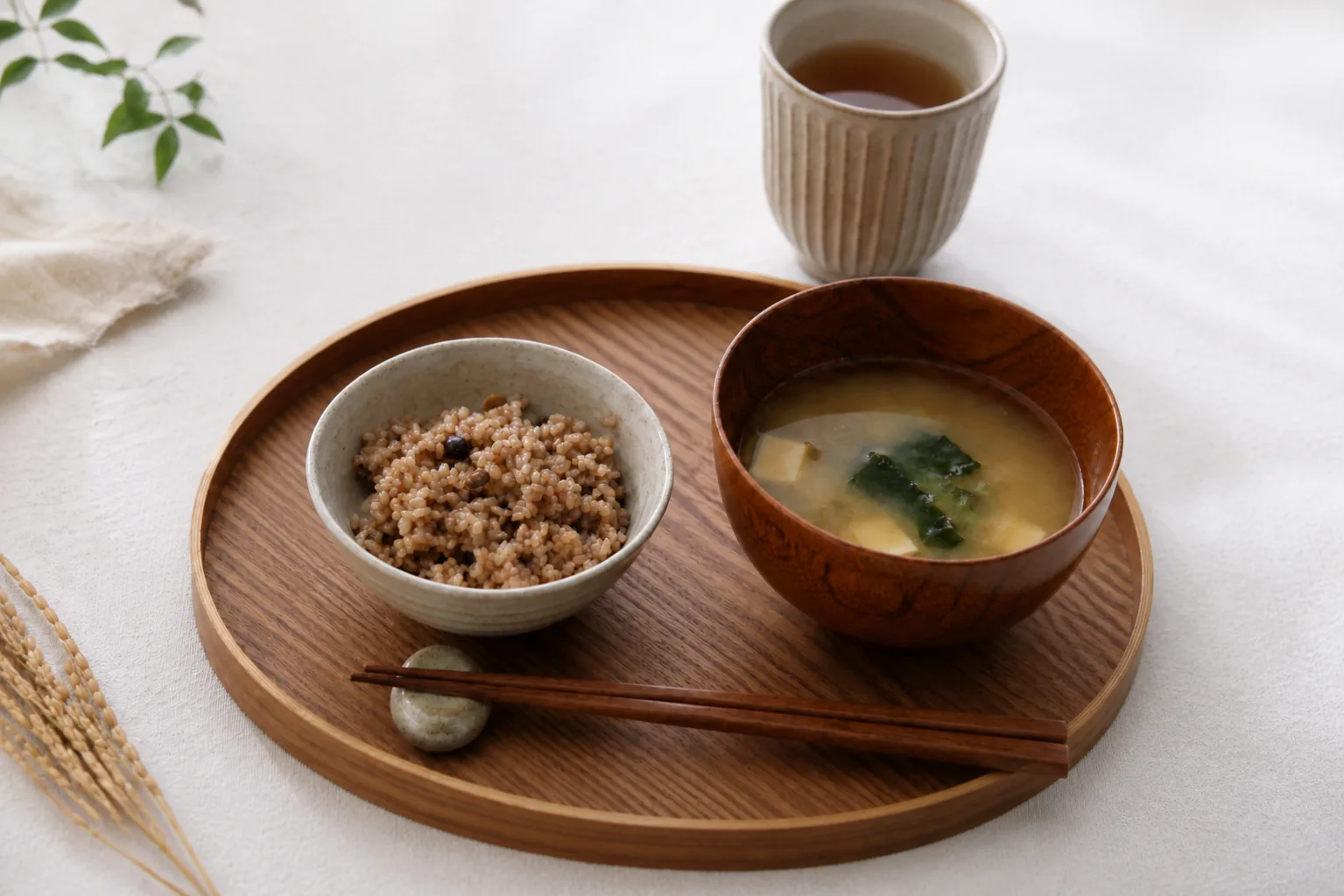 湯気の立つ酵素玄米の食卓