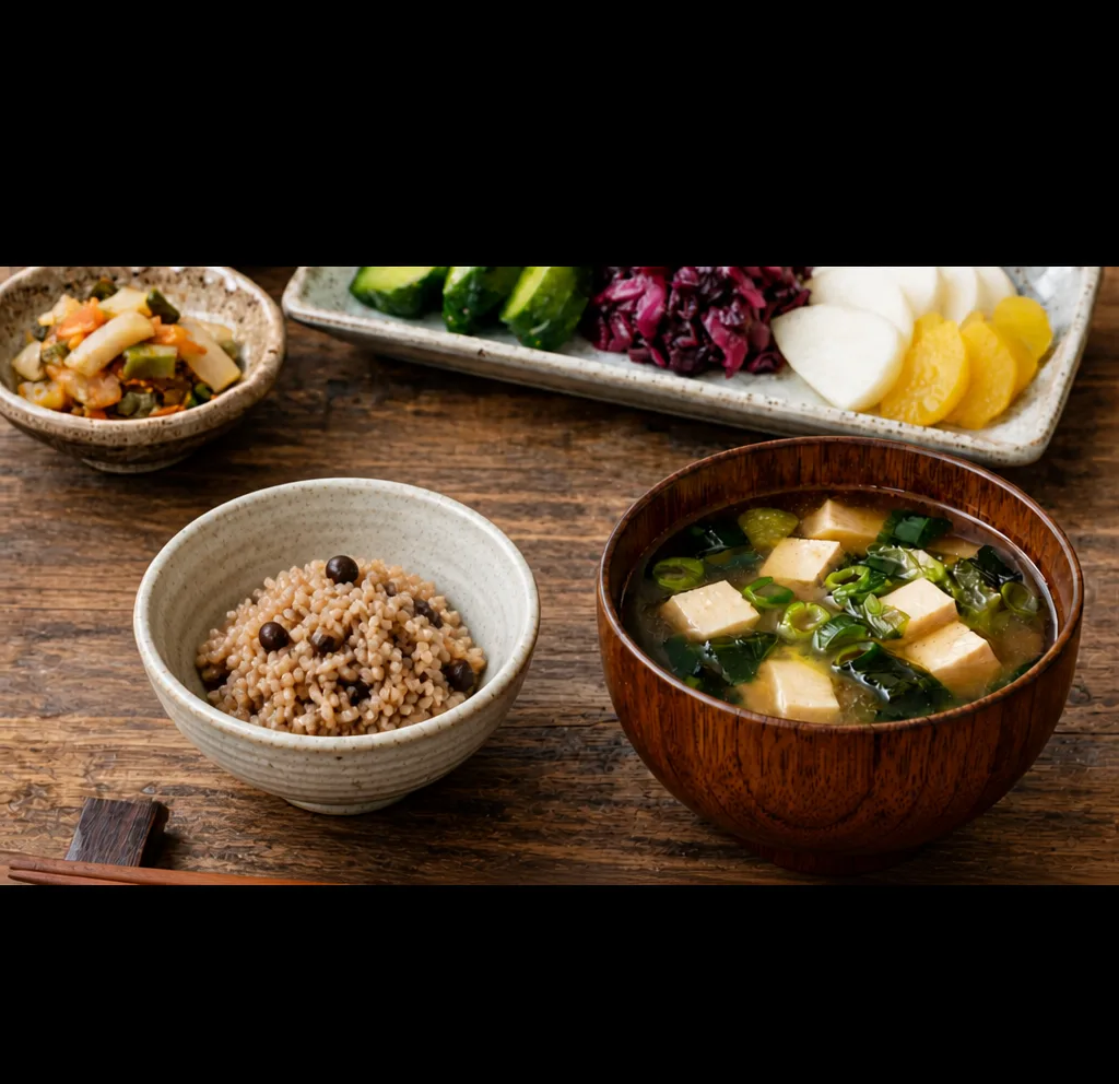 玄米ごはんとお味噌汁の和定食
